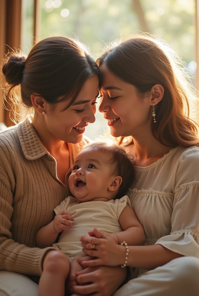 Two lesbians holding a girl