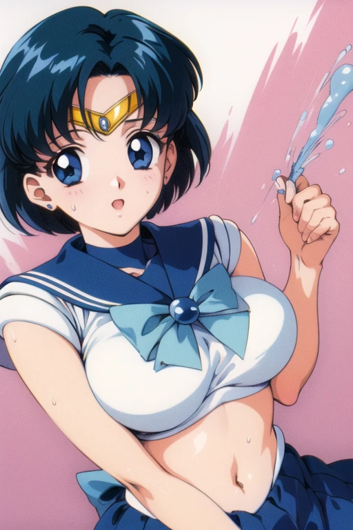 masterpiece, best quality, beautiful art, high resolution, well formed hands, body and fingers, 1 woman, solo, Sailor Mercury , adult, grown up, big breasted, cleavage, full body, wearing a Iroha Samurai Shodown outfit, hair ornament, gorgeous legs and thighs, maid, sexy Japanese clothes, pelvic curtain, black stockings, sleeveless, leotard peeking, sexy sailor senshi uniform, blue skirt lifted, long elbow gloves, sailor collar, she is doing exercise, warming up, stretching her body, bouncing breasts, sexy and erotic training, working out, sweating, smiling joyfully and brightly, training montage session, beach environment