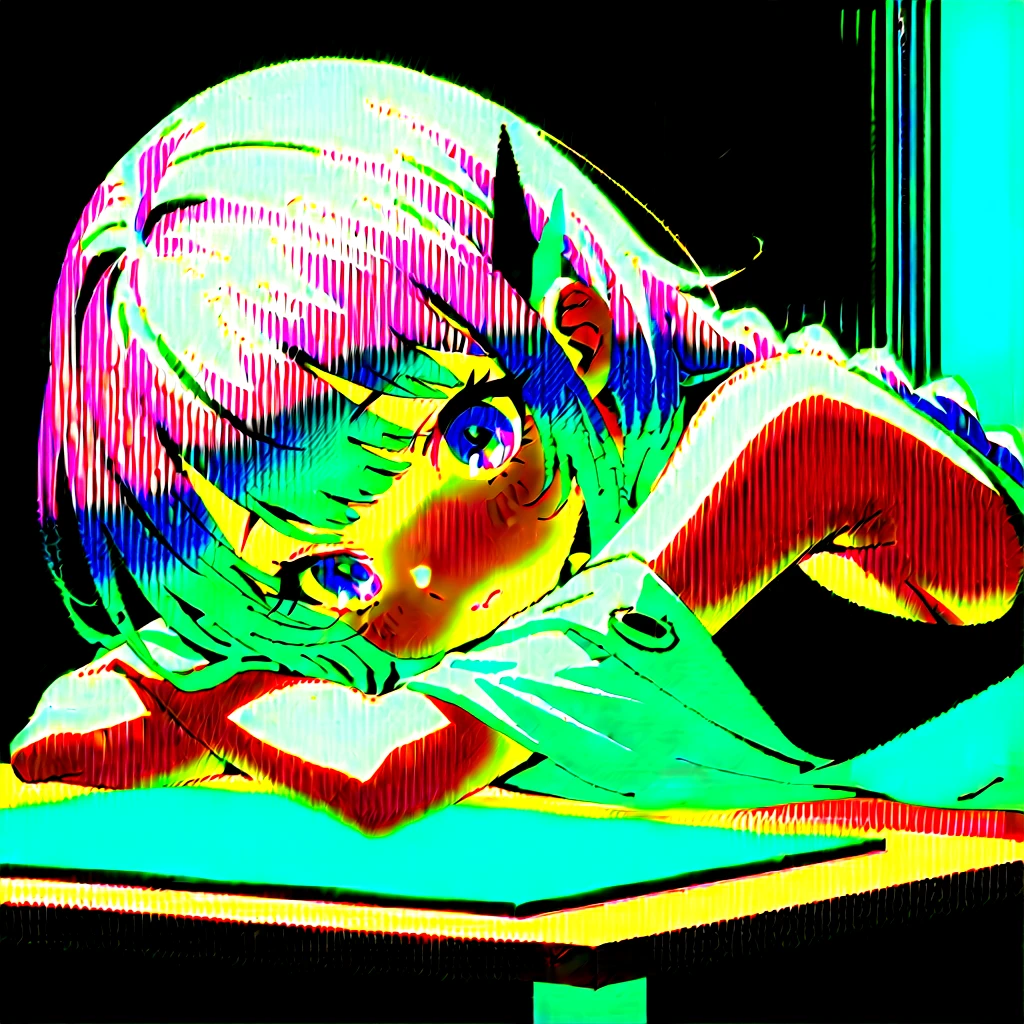 looking at viewer, solo, YorForger, 1girl, ((nude)), ((middle breast)), ((belly stuffed)), ((very drunk)), ((staggers)), ((drank too much)), ((exhausted)), ((agitated)), ((ate too much)), black hair, red eyes, short hair with long locks, white hairband, off shoulder, black pantyhose, ((lying in a bed)), ((see his ass)),