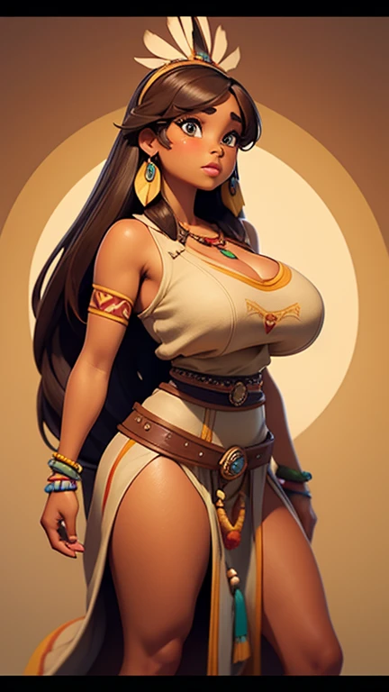 ((Princess pocahontas, from disney pocahontas animated movie series)) ((beautiful face)) (tanned skin) ((very long straight darkhair)) ((very huge breasts)) (perfect slim body) ((wears short one sleeve native american brown dress)) ((choker, brazalet)) ((posing sexy inside native american tipis)) (high definition, dynamic lights and shadows) ((masterpiece)) (8k) (perfect face) (best quality) (perfect hands)