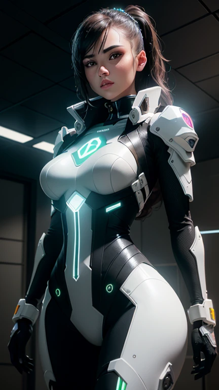 8k,RAW Photos,Highest quality,masterpiece,reality,Very detailed,Live Action,Very beautiful woman,android,cyborg,cyber-,slim,Fusion of machines and organisms,((Very detailed electronic equipment)),(A body with clearly visible internal electronics),Very thin connecting wire,Wet body,Wet long hair,Advanced AI,neon,Rainbow Skin,Small glowing LED,future,Glamour,Large Breasts,Fantasy,movie,((whole body)),