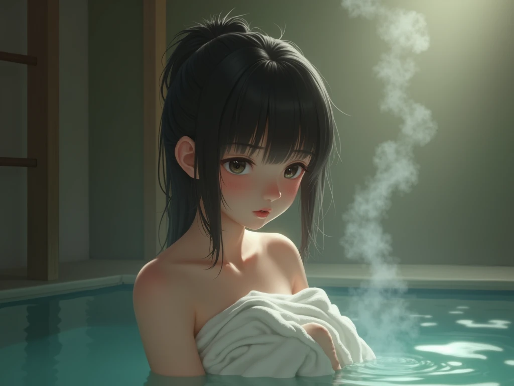 Milky Way Galaxy ponytail Black Hair Bangs Patsun Snow Scene 温泉♨️ bathing Completely naked