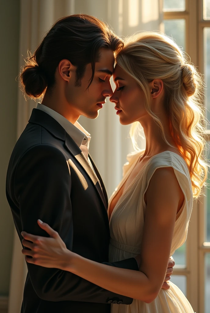 cute teen girl pull the hair of a man from the back