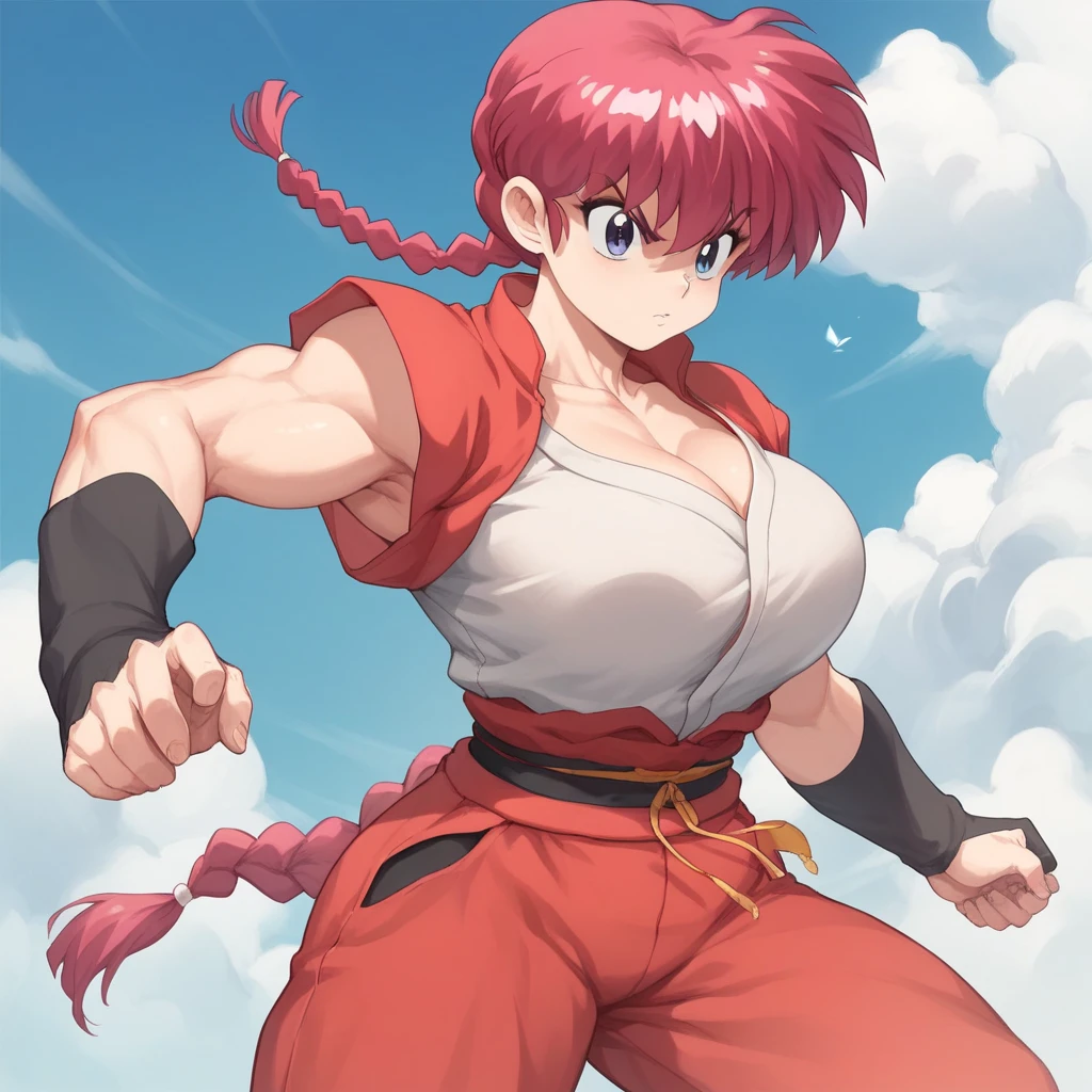 Uraraka super saiyajin 4, red hairy arms and abdomen, super strong, blue eyes