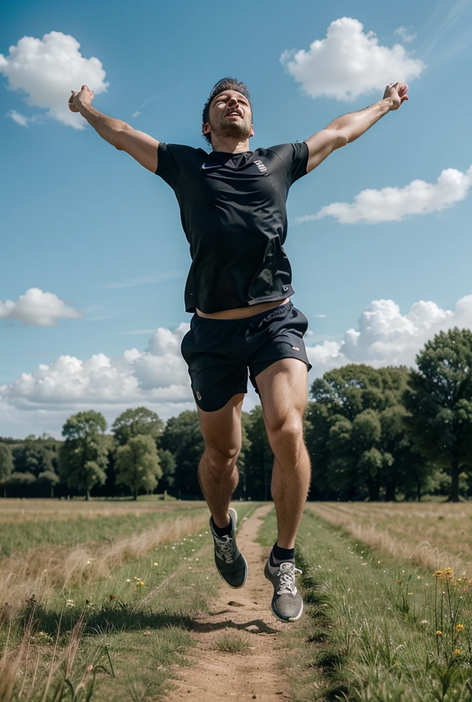 a muscular man doing jumping jacks