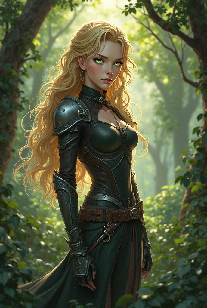 A young warrior woman with golden blonde hair and sun-tanned skin, her blue eyes piercing through the air, her face adorned with a few freckles, wearing a white dress of a Viking woman, her hair styled in a long, straight braid.