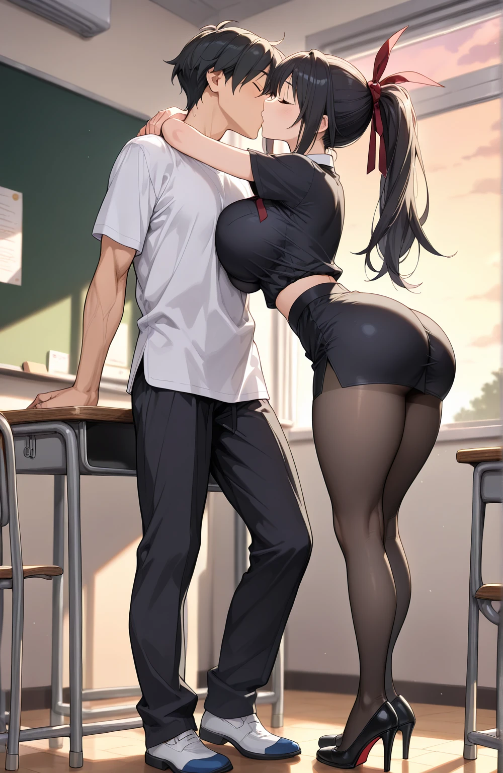 1girl, (2boys), three people, 1、 (nose blush, Naughty, half opened eye, ), [Full body shot]、Plenty of love juice、pale pubic hair、Full body shot,body piercings,Large open legs、Head-to-toe shots、Squirting、slightly turned to the side、hips move up and down、Chest sways up and down、Crying in pain、Swing your hips up and down violently、Ahegao、Lower your hips deeply、hips are on the floor、hanekawa tsubasa、her black hair is tied into two braids、eye glass、Colossal tits、Colossal 、Her body is tied with ropes、Chest pressure.、Tearing off the whites of the eyes and fainting、Keep your hands on your head、Standing on one leg、