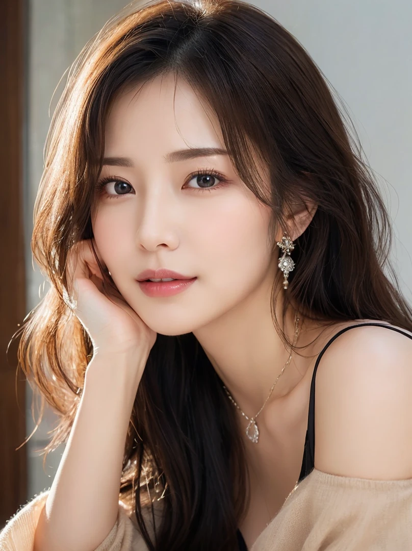 (Elegant clothes with floral print, No bra, Nipples, Beautiful thighs are visible:1.5),
((29-year-old, Elegant woman, Sexy body:1.2)),
((She looks like she wants to be kissed.:1.2)),
((Stylish living room, Foliage plant, Black Wall, Complete darkness, The night view can be seen from the large window:1.2)),
((Sitting cross-legged on the floor:1.3)),
Eye focus, Narrow shoulders, Beautiful clavicle, Long, slender legs, The back of the hand is beautiful and feminine,
Slender figure, A soft belly, Thin waist,
Ultra detailed face, Ultra detailed breasts, Ultra-detailed skin, Fair skin, Glossy Skin,
Slim face contour, Beautiful small face, Beautiful straight nose,
Ultra-detailed eyes, Slit eyes, Brown eyes, double eyelid, Beautiful thin eyebrows, Thin, long eyelashes,
Ultra-detailed lips, Fuller lips, Glossy pink lips, Flushed Cheeks, White teeth,
Beautiful actress's languid make-up, Pink lipstick,
Dark Brown Hair, Delicate soft hair,
(Put your hair up, Medium Short Hair, Layered:1.2), (Blunt bangs:1.2),
(Stylish looking earrings,necklace,bracelet,shiny nail art:1.2),
((Squinting)),
((pursing lips)),
((Blushing)),