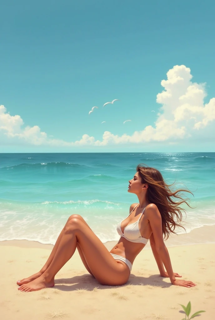 Beutiful girl sunbathing in the beach