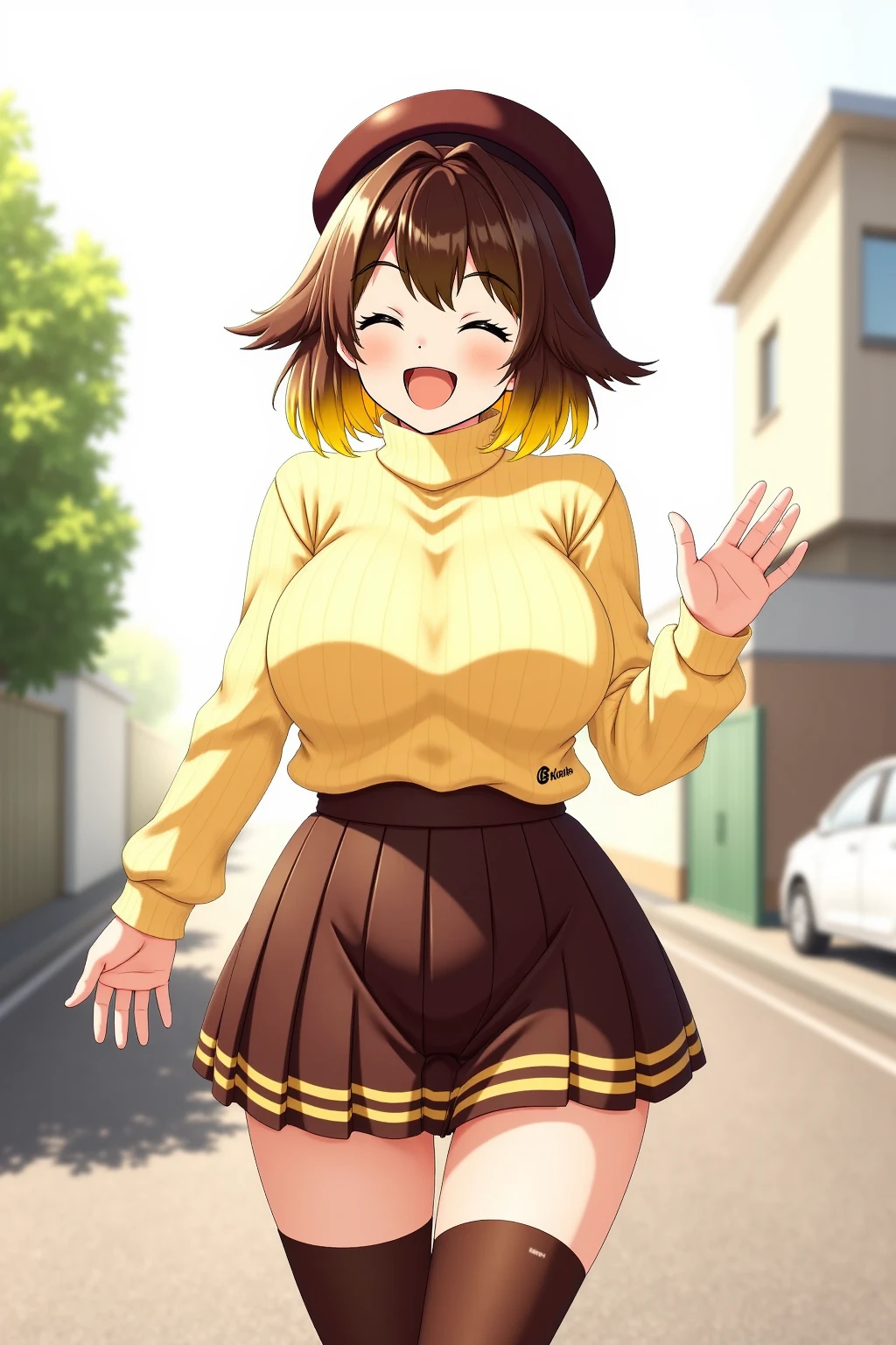 ((anime:)),,((best quality)), ((highly detailed)),(((sketch:))) extremely detailed face, beautiful face,((1girl:1.5)),((solo:1.5)),(shiny skin),((cowboy shot:1.5)),(looking at viewer), riza, brown hair, single glove, ((thighhighs,white thighhighs:1.15)) (yellow eyes), red shorts, jewelry, belt, hat, white headwear, necklace, yellow jacket, hair ornament, short hair, brown glove, shirt((huge breasts:1.12)),,((hanging breasts:1.25)),nsfw, (((bottomless:1.45))),((cleavage:1.15)),((thick thighs:1.15))(curvy:1.1),((wide hip:1.05)),((pussy:1.35)),((outdoors:1.25)),,,((park:1.5)),((standing:1.35)),,((nose blush:1.45)),(happy:1.15)bad mood,(open mouth),half closed eyes,BREAK ((brown boots)),((thigh boots:1.35)),,hand on hip,(from above)
