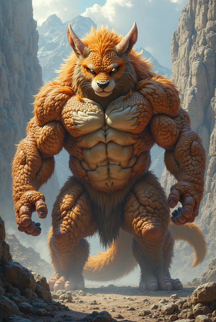 Uma imagem realista de Lion-o dos thundercats, super gigante musculoso, with muscular arms, olhos azuis, uma cauda, super peludo de pelo marrom, com as veias saltando, ombros largos, giant toned physique, veias musculares estourando, usando colete azul rasgada, standing barefoot, correndo, em seu castelo