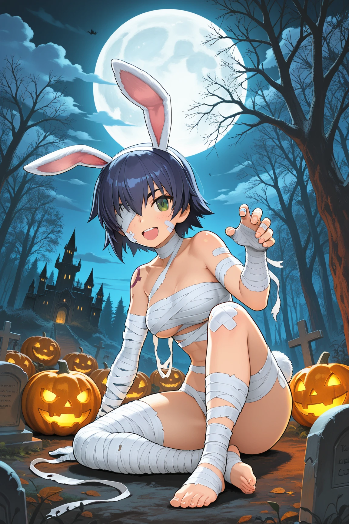 (8k, highest quality, ultra-high detail), (4k, masterpiece), volumetric lighting, ambient lighting, bloom, haunted garden, being watched, ((cute, short stack, shortstack, young, gothic bunny girl)), (lavender skin, tiny waist, large breasts), frilly black dress, thigh highs, sexy pose, seductive, (uploaded to e621, by doxy, by krokobyaka, by chromapan, by tsampikos, by slugbox, by xylas, by teranen, by zaush, by iskra),