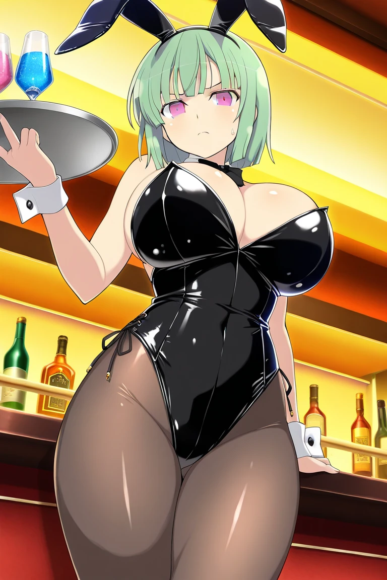 One Woman、Braided twin tails、Huge breasts、(Huge breasts:1.8)、Glasses、blue eyes、Green Hair、underwear,underwearが見えている,Tバックのunderwear,String Panties,Pubic hair sticking out,Pubic hair sticking out,The nipples are erect,Nipples are erect,、belly button、Grab、Animal ears、pantyhose、Cowboy Shots、food、tie、Black gloves、Hair Bun、Bunny ears、黒いpantyhose、Double dango、fruits、偽のAnimal ears、Between the breasts、Revealing clothing、tray、太ももに巻いたpantyhose、Meme Outfits、Pasties、trayをGrab、Between the breastsにtie、ハートのPasties、Reverse costume、parfait、Reverse Bunny Suit