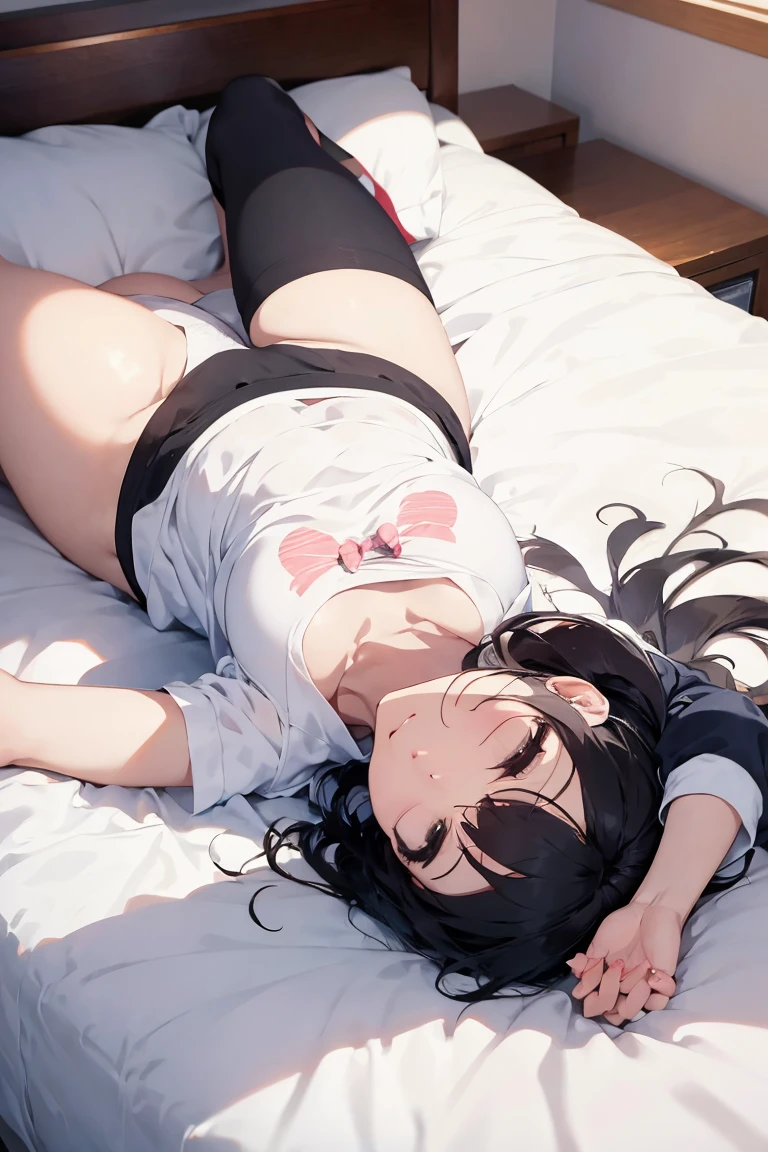 super high quality, ultra high resolution, hyper-detailed, high contrast, ultra fine strike, creative sophistication,black hair,living room,smile,cleavage