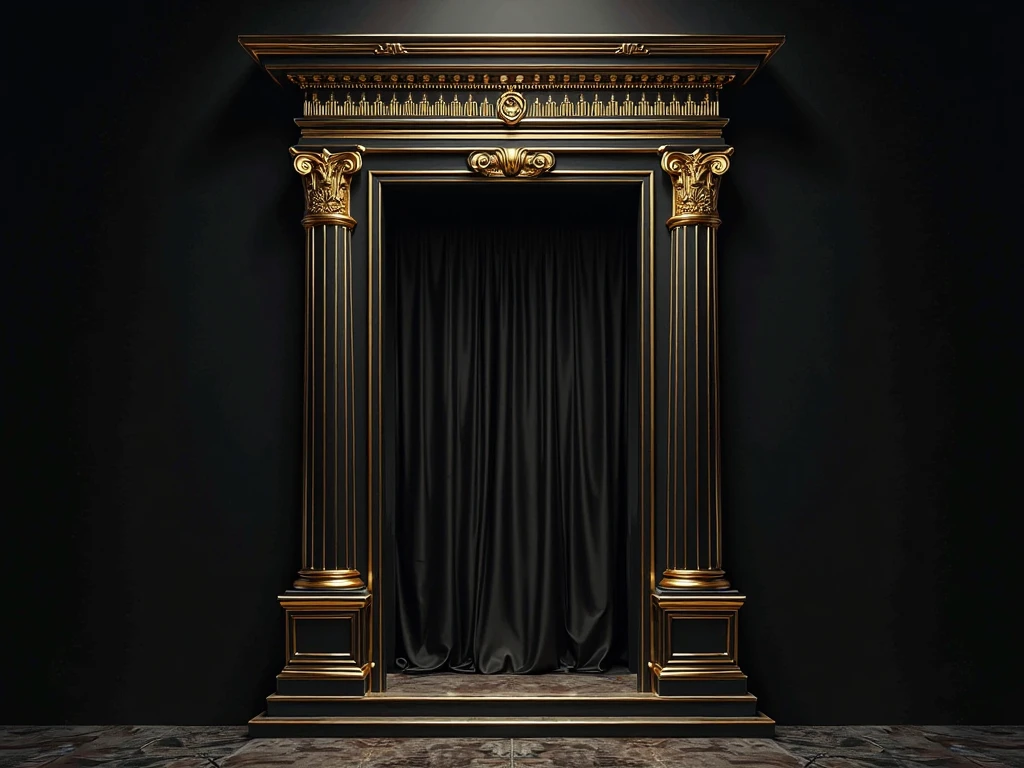 best quality, super fine, 16k, RAW photo, photorealistic, incredibly absurdres, extremely detailed, delicate, flashy and dynamic depiction, 3D, Northern Renaissance style, The entrance to hell or The entrance to heaven, jet black, shining silver plated, shining gold plated, complicated, strange, mysterious