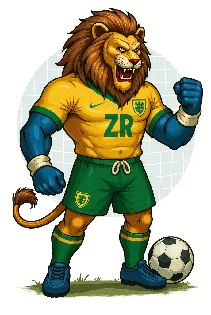 Lion in high relief soccer sportswear holding a white and green flag 