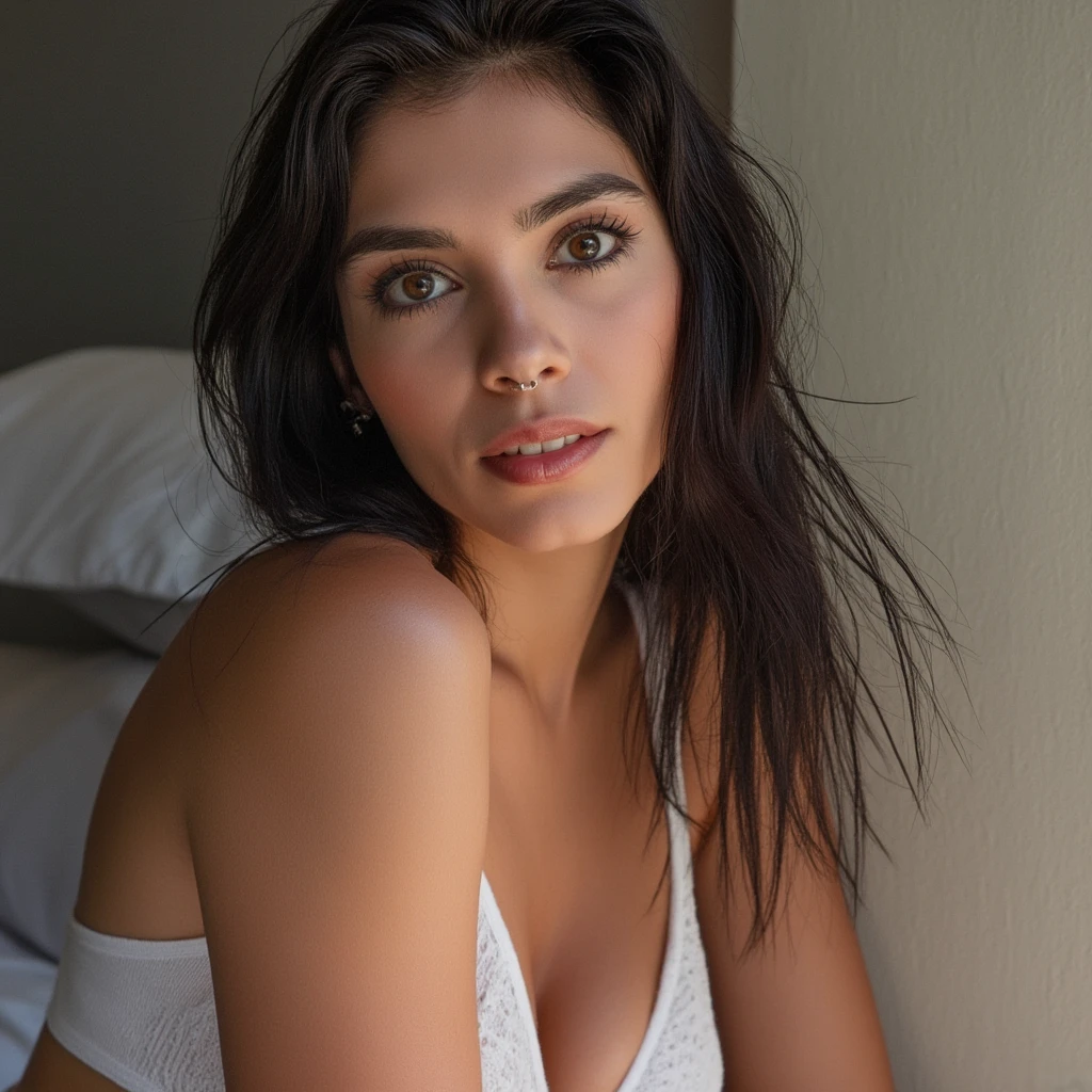 ((Mexican woman ultra realistic)), ((beautiful brunette ultra realistic)), ((latina realistic)), ((she is 18 years old)), ((innocent face, perfect face)), ((ultra realistic blue hair)), ((very detailed skin)), ((realistic skin texture)), ((detailed eyes, blue eyes)), ((masterpiece)), ((full body, well defined body, body in perfect condition)), ((detailed hands, perfect hands, ultra realistic hands, hands in perfect condition)), ((detailed hands, perfect hands, ultra realistic hands, hands in perfect condition)), ((detailed hands, perfect hands, ultra realistic hands, hands in perfect condition)), ((detailed hands, perfect hands, ultra realistic hands, hands in perfect condition)), ((detailed hands, perfect hands, ultra realistic hands, hands in perfect condition)), ((detailed hands, perfect hands, ultra realistic hands, hands in perfect condition)), ((perfect nose)), ((perfect legs, realistic legs, legs in perfect condition)), ((charming smile)), ((sexy, sensual)), ((flirtatious)), ((wearing a short transparent white dress)), ((on a white bed, in an elegant room)), ((with white background)), ((translucent white curtains)), ((harmony atmosphere, sunset)), ((best intricate quality)), ((Photorealism)), ((Realistic)), ((hyperrealistic)) ((highly detailed)), ((high resolution)), ((very detailed)), ((extremely detailed)), ((sharp focus)), ((Cannon shot)), ((85 mm)), ((Light depth of field)), ((Kodak Color Vision)), ((4k)), (textured skin, skin pores:1.1) Shot outdoors in natural light with a Sony Alpha a9 II and Sony FE 200-600mm f/5.6-6 camera. Perfect Sharp Focus, Vibrant Colors, Zoom Out, --Auto --Style Realistic-Variation-