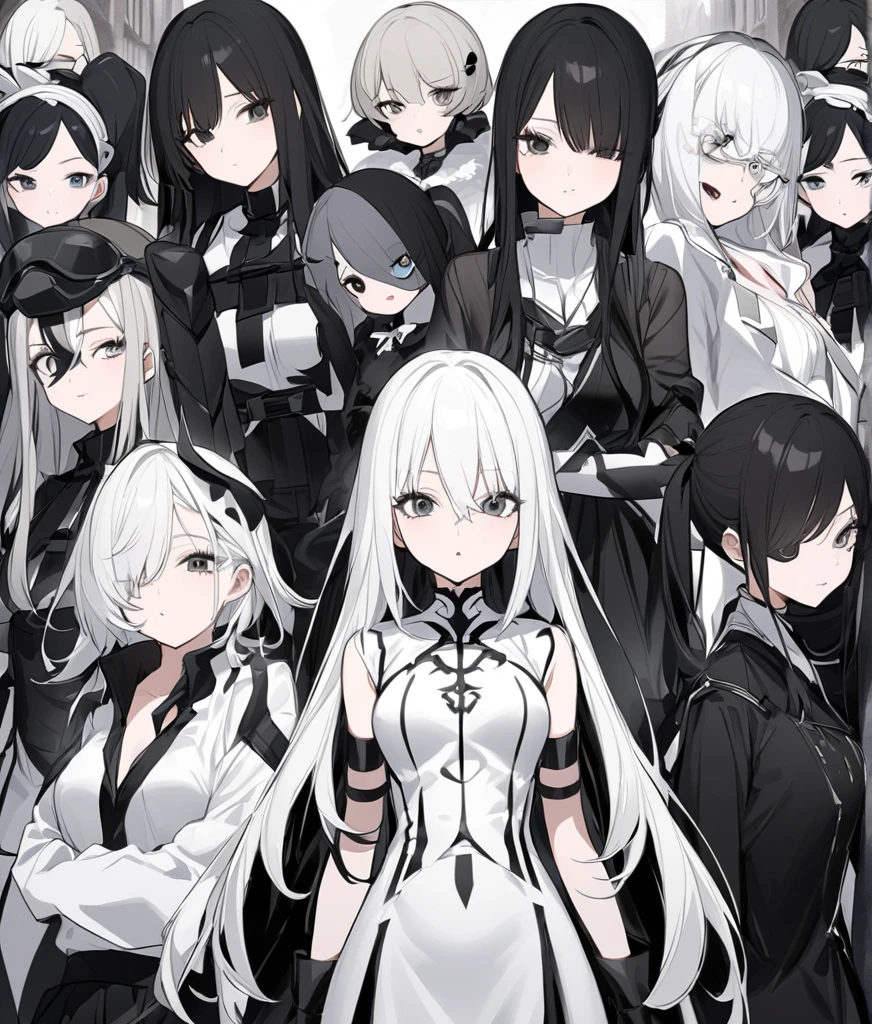 Kizi, By bangs, exposed bare shoulders, Black pantsuit, nedium breasts, Breasts squeezed together, greybackground, hair between eye,, long whitr hair, View viewer, trouser, parted lip, red eyes, The shirt, simplebackground, 无袖, sleeveless shirts, 独奏, high-necksweater, V臂, whaite hair,(Shiny skin),(tmasterpiece:1.4),(best qualtiy:1.4),,,Facigirl,Redlip,nabel,(:1.5),(Clear areola), ,immensity,
