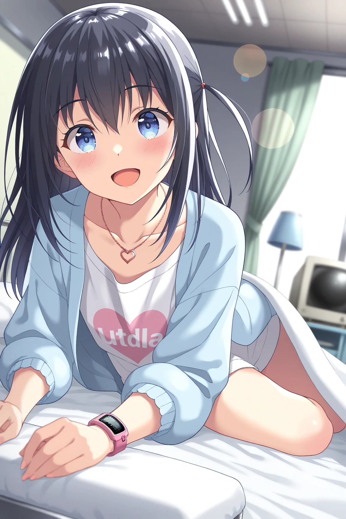 NSFW,((1man with 1woman,Having sex)), Riding on top of a naked man,faceless male on face,a bed,One girl,Kamimei,mesugaki,Onepiece,Twin-tailed,Heterochromia,blushed face，Smile with open mouth,Top image quality,Best Quality
