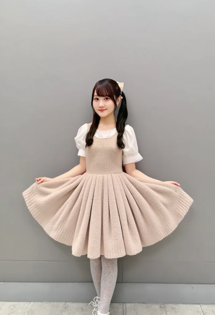 Mana Ashida　Pleated dress　Bow-legged