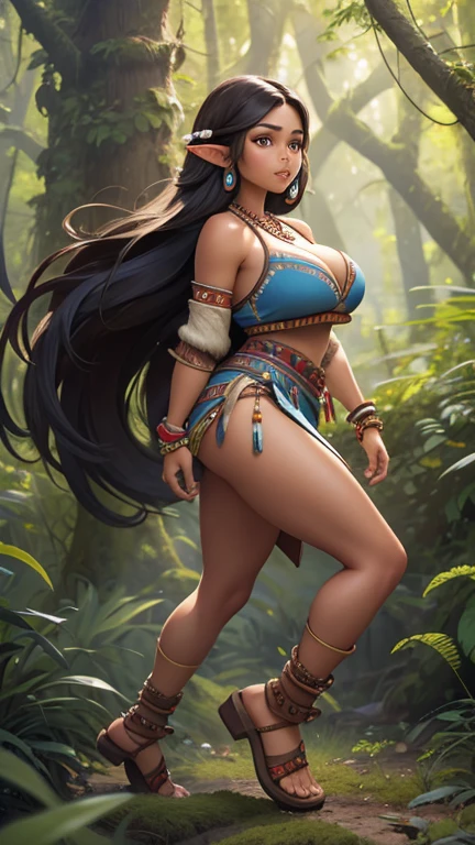 (masterpiece, best quality:1.2), 1girl, solo,standing_split, long hair, sexy top, ((blue denim shorts:1.5)), (dark skin:1.5), ((borneo tribal girl sitting naked)), wearing tribal head dress and accessories, sitting bathing naked in the river, show vaginal and breast, hyper realistic, lifelike texture, Wild Xavante India, extreme tanned skin, full body image, extreme long black straight hair messes over naked , huge macaw blue parrot feather headdress, East Asian original art character design, 1girll, Solo, Gray-haired, full bodyesbian, hair adornments, mythology,epic fantasy art, big cheeks, long legs, curvy, indigenous yellow and green breast painting, breast painted blue and yellow, indigenous yellow and green facial painting, Long hair, Gradient, full body image centered around the buxom young miller's exceptionally attractive with big breast and reavling exposed cleavage with wide hips and narrow waist and exuding an alluring and voluptuous physique that radiates warmth and sensuality, gisele bundchen, cheerfull and happy expression on her face, hyper-realistic photography portrait, beautiful lips,detailed large eyes, Her eyes are a striking and inviting feature, realistic body details scar and fracture, extreme abnormally huge , erotic fantasy, tranquil flower princess with soft hair dancing in the wind and intricately braided. Her sweet face has puffy, kissable lips and stunning, highly realistic eyes, hires eyes, 8k eyes, beautiful detail eyes, realistically shaded eyes, dazzling big eyes and realistic eyes in vibrant colors. She is wearing delicately detailed colourful fabric of gossamer silk and satin, beautiful flowers of varying sizes and colors, with delicate flowers dancing in the wind and creating a dynamic and compelling image
