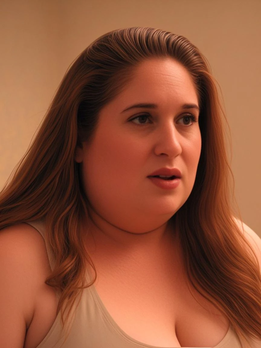 Masterpiece, best quality, highly detailed face, photoRealistic, 8K resolution, high quality, (very pale skin), (long wavy hair:1.3), sophisticated detail, ((((ssBbw young woman)))), freckles, happy look, ((cleavage)), (((looking at viewer, seductive smile))), sexy face, (portrait:1.4), (1girl:1.6), (((round chubby jawline))), (((extra chubby face))), ((((high immense cheek bones)))), (((extra wide face))), (((double chin))), ((((fat cheeks)))), (((dimples))), (saggy upper arms), (only face:1.8), (flirting with Viewer:1.4), (cellulite), ((((face folds)))), ((((hanging face folds)))), ((forehead fat fold)), (((cheek folds))), (((fat folds))), (((eye slits in deep folds))), (((superfat head))), ((((mouth visible in deep fold)))), ((((cheek folds hanging)))), ((((facial features barely recognisable)))), ((((face surrrounded by fat))))