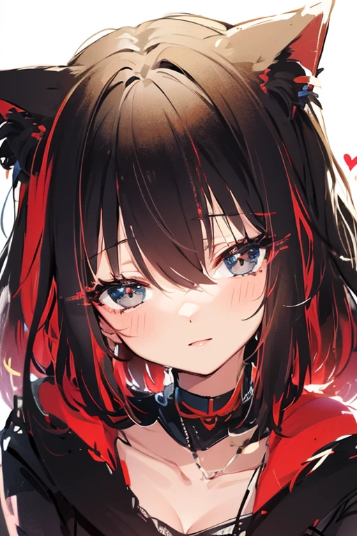 One smiling girl with ribbon, hi-res, anatomically correct, beautiful breasts, heart-shaped earrings, POV, diffracted spikes