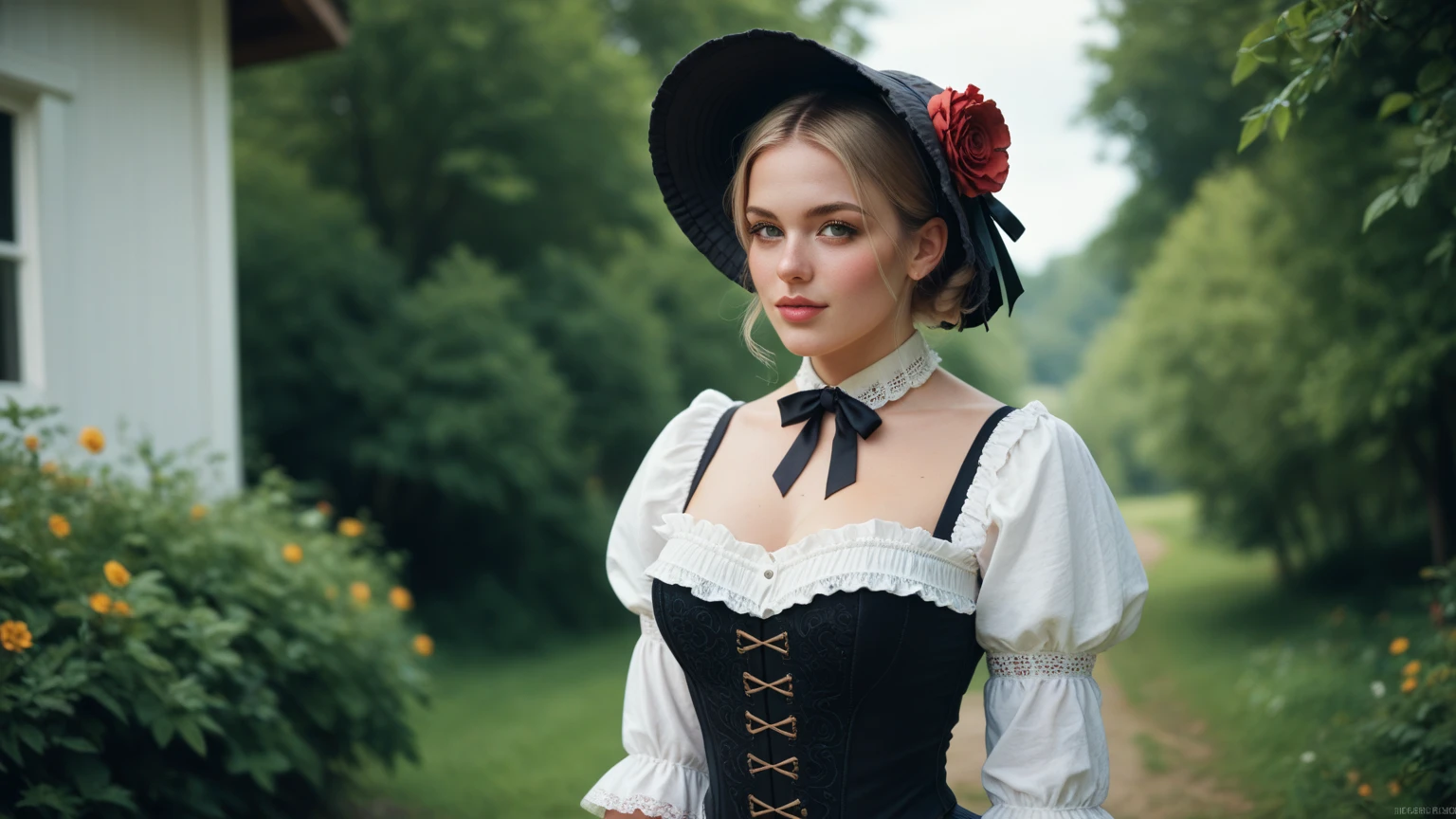 close, Straight blonde short curly hair girl little red hat, Necklace Watches, (Victorian era), ((steampunk)), photograph, worked, elegant, Scrupulous, grow, Maximum details, Extremely aesthetic, Exquisitely crafted, Lots of gear, Old town background