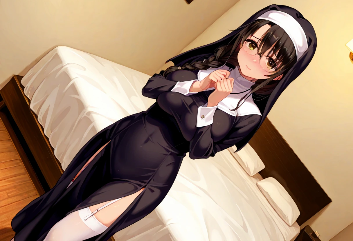 Sister saint Black Hair mini skirt Black knee-high socks White panties
