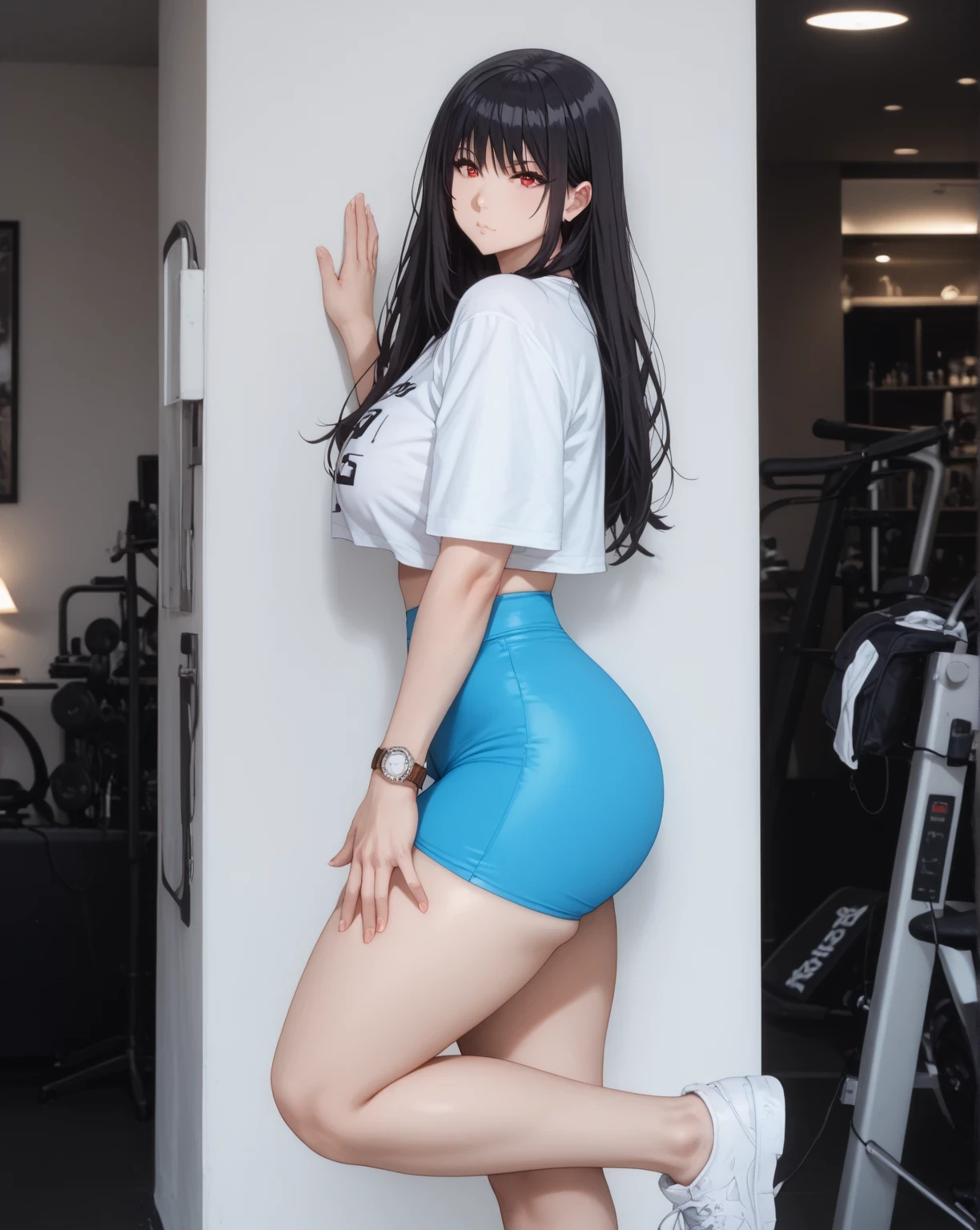 ((Huge breasts:1.5)),Beauty:1.5,smile:1.5,A girl in gym clothes posing in front of a locker, Beautiful anime girl crouching, muscular thighs, chic,Surreal女子高生, Surreal , Smooth anime CG art、20-year-old,masterpiece,super high quality, Very detailed,Perfect photo,3d,8K,High resolution,Enchanting anime girl, Sporty hairstyles,Smooth anime CG art,