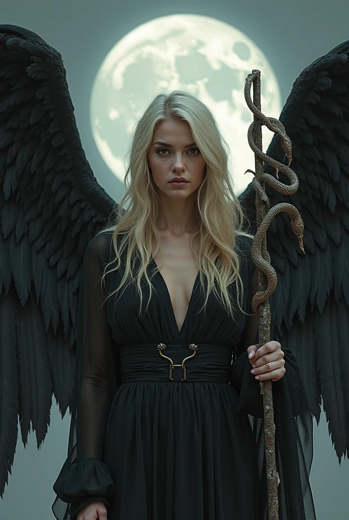 1girl, British blonde+ 20 yeras old standing on a pyre, ultra sharp, (full-body portrait)++, open arms, dark angel, (perfect wings)+, perfect eyes, detailed skin, highly detailed (green glowing iris), young+ Rhona Mitra, (black school heroine uniform)++, dark+, flames+, (apocalyptic scenery)+, cinematic lighting