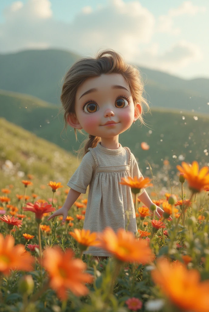 The girl is wandering in the garden, Sweet faces, Face the lens, , flower pots,rivulets, k hd, Depicted delicately..