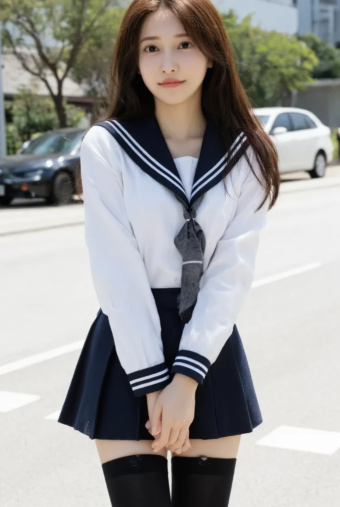 最high quality、high quality、Best image quality、8k、最High resolution、High resolution、最high quality、masterpiece、RAW Photos、whole body写真、Detailed and realistic human body、Detailed and realistic skin、Realistic face in every detail、Realistic reproduction of every detail、Detailed and realistic lips、Detailed and realistic teeth、Detailed and realistic ears、Detailed and realistic hair、Detailed and realistic weapons、Realistic reproduction of every detail、Realistic fingers in every detail、(Beautiful Hands、thumb1reference4)、Realistic feet down to the last detail、Realistic feet down to the last detail、Realistic breasts down to the last detail、Realistic areola down to the last detail、Realistic nipples down to the last detail、((Beautiful Japanese Girl))、(Japanese Model)、((18 year old beautiful girl))、(Black Hair)、(Straight hair)、(ponytail)、((whole body))、((Beautiful upturned breasts))、(Stylish slim body)、(whole body光沢肌、Fair skin)、Detailed and realistic human body、Detailed and realistic skin、Realistic face in every detail、Detailed and realistic weapons、Realistic fingers in every detail、Detailed realistic feet、Realistic breasts down to the last detail、((dark cold stormy weather))、((Pouring rain))、((heavy rain))、((School Playground))、Sailor suit、Sailor Skirt、Junior School、high school student、Japanese 、((Pouring rainの中(A girl standing in the center of the schoolyard))、((Wet and see-through(クロップトップSailor suit、ミニSailor Skirt))、((performance(sorrow、dark、Lament、Watery eye))、((Pouring rainを浴びて(Soaked skin from head to toe))、((Rain dripping from the skin))、((Her body lines are clearly visible through her uniform.(Wet and sticking to the skin.))、((Rainwater dripping from the uniform))