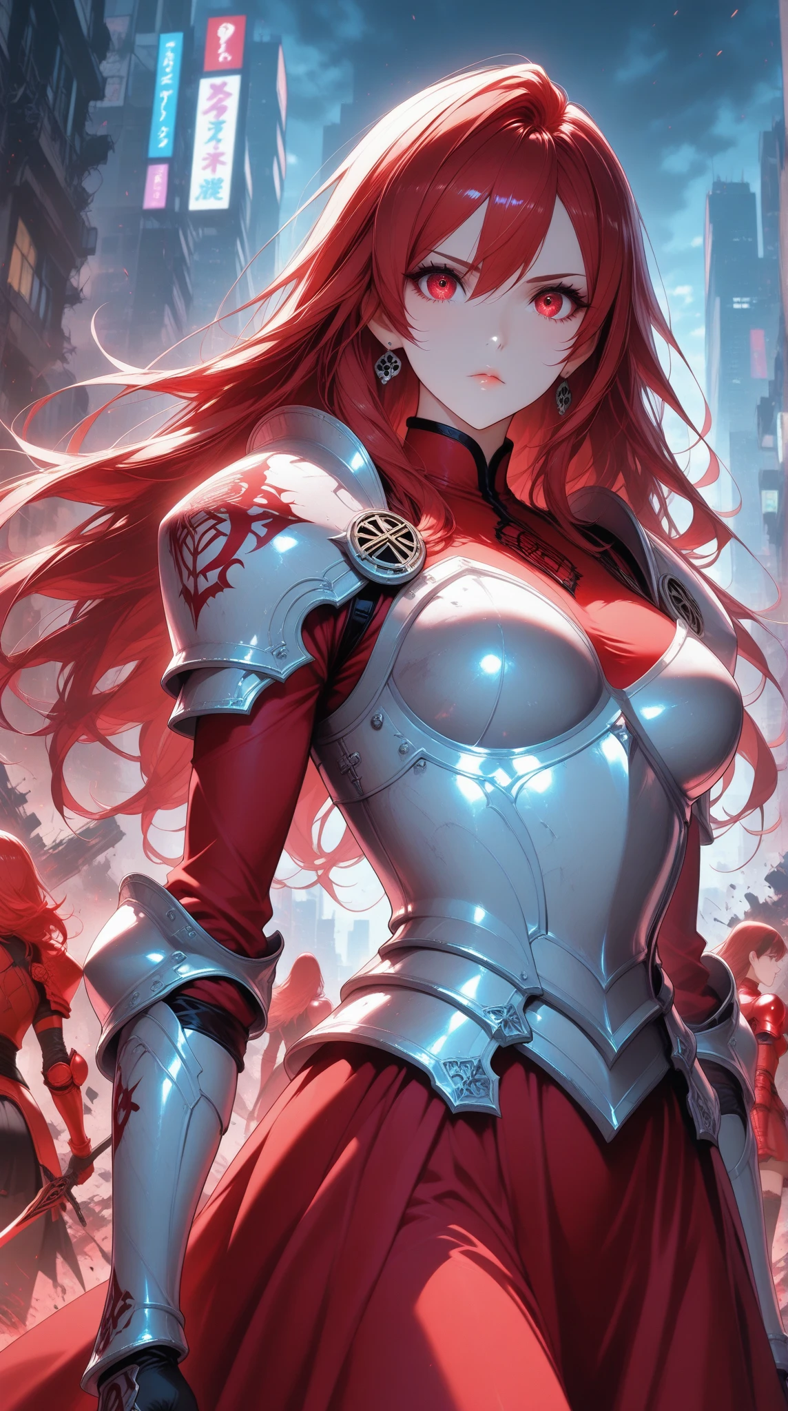 highest quality、nice sexy body、one woman、solo、((Beautiful busty woman:1.3))、((Woman with dark red hair:1.3))、straight hair woman、long hair woman、female knight、(A woman wearing a dark red leotard:1.3)、((woman with full armor:1.3))、((Woman with belt))、woman wearing brown pantyhose、inside the cave、woman with serious face、combat readiness、A woman running while brandishing a sword