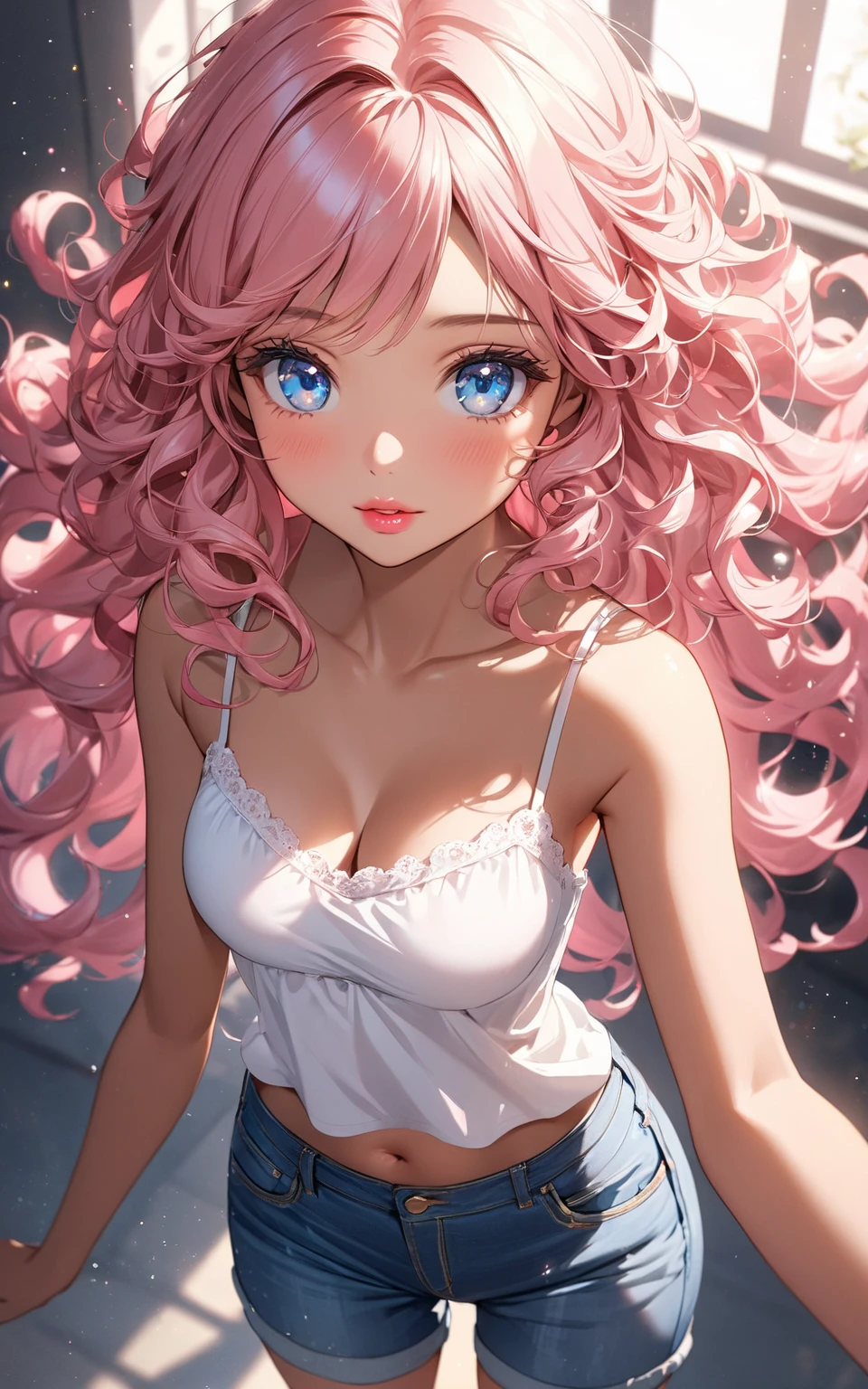One person, adult, woman, Ultra-high resolution, 超detailed, Highest quality, 8k,((Highest quality)), ((masterpiece)), (detailed),Face direction(front),Hair Color(Bright pink,delicate hair texture), Hairstyle(Soft and fluffy,Shortcuts ), background(outside,morning),eye(きれいなeye元), clothing(Short sleeve,skirt),expression(Exquisite features depicting a perfect face),Body Type(model,Naturally beautiful, Beautiful breasts),Perfect hands,完璧なwoman像, Dramatic Shadows,Sexy pose,Anime characters, Code Geass,posture(cute),professional