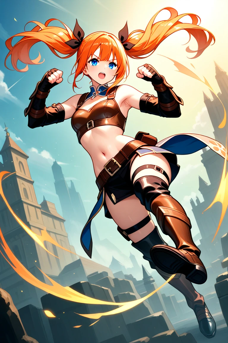 ((work of art, of the highest quality; 1.3)), super quality, Beautiful Detail, super verbose, extra Fine, 16K, exotic, absurdrez, high resolution, beautiful background, detailed back ground, beautiful eyes, beautiful fur, animated style, Kay do Dirty Pair em uma roupa branca, tight-fitting suit, neckleace, thick redhead beauty, very light blue uniform, Wear tight clothes, scarce, (half breast: 1.2), neckleace, neckleace, Waist slender , Waist slender, fine thighs, fine legs, fine legs. tight slit, showing stomach, skinny, Slim Hips, cyberpunk city background, holding retro space gun, offer,