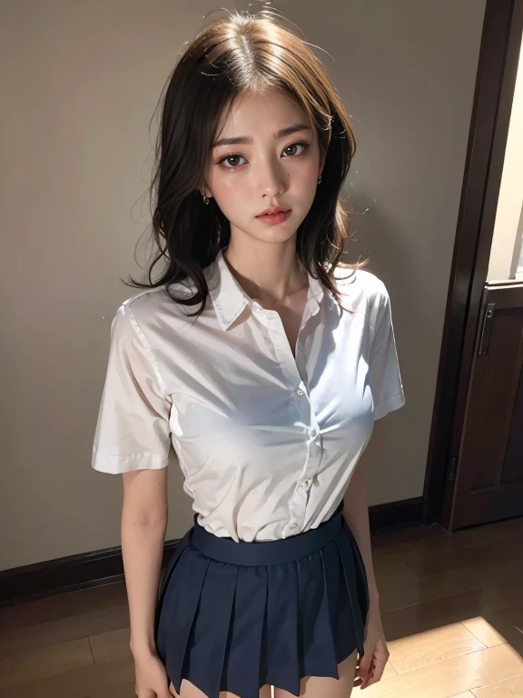 ((Best image quality、8K、masterpiece:1.3))、Realistic high-quality photos、Highest quality、Beautiful and graceful face and eyes、Black Hair、Shiny Hair、 OL、Wearing a short-sleeved blouse、Wear a long skirt、Put your arms behind your back、Full Body Shot.