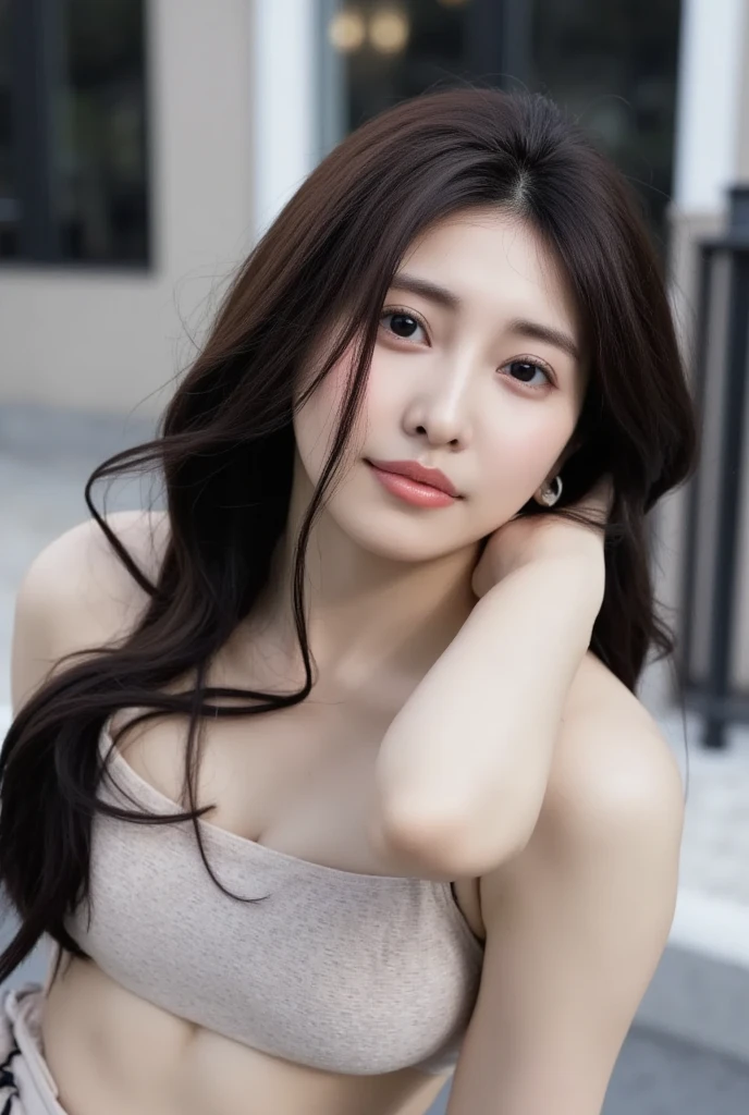 ((Genuine lighting、highest quality、8k、masterpiece:1.3))、8k、Clear focus:1.2、Browsing Caution、((Genuine)) 、((Genuine light、highest quality) )、Model Body Type:1.4、(Dark brown hair、outside:1.8)、Dark brown eyes、Long Hair、Resort、At Nangoku Hotel、(30-years-old:1.3)、Highly detailed face、Beautiful Eyes、double eyelid、necklace、Put your hair over one eye、High heels、eyeliner、Please comb your hair、out side terrace view、liberation、Model Pose、(West Shot)、Random body direction、