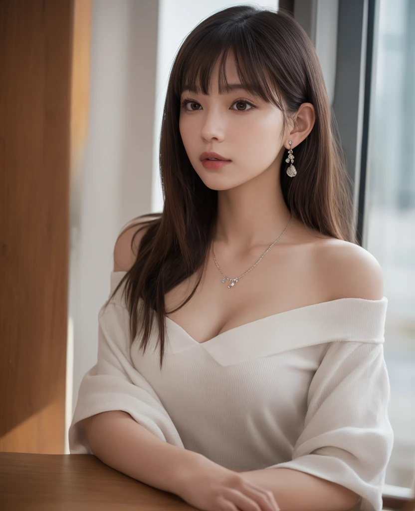  body、Full body Esbian、look forward、Very small waist、(very big breasts:1.3)、ponytail、plump thighs、natural skin、Extra-fine face、 extra thin hands, Very thin fingers, Best ratio、surreal, ((cute dress、Exposing too much skin、off shoulder、The length is short and the thighs are visible))、cheeks turn red、body covered in 、Cross Necklace、((18 year old female:1.2))、young adorable japanese face, official art，Highly detailed CG Unity 8K wallpaper，（masterpiece:1.0),(highest quality:1.0), 超A high resolution,4k,Super detailed, photo shoot, 8K, nffsw, High resolution, kodak portrait 400, film grain, lens flare glow,高いest quality,8K,nffsw:1.2),portrait shot,8K、View viewer