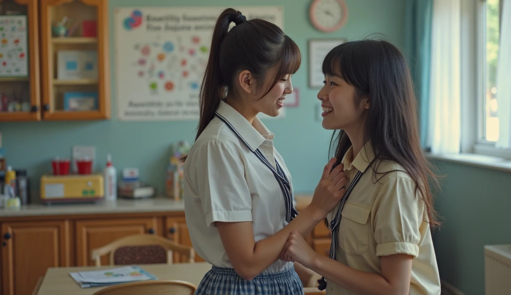 Lesbian couple is born、Women、Student confesses to female teacher、Sudden Kiss、Black hair straight、Cute Student、Auntie teacher、Age Difference、Realistic Skin、There is loose skin、Small breasts students、Big Teacher、Embrace、hug、Aunt、The teacher is 48 years old.、Private room