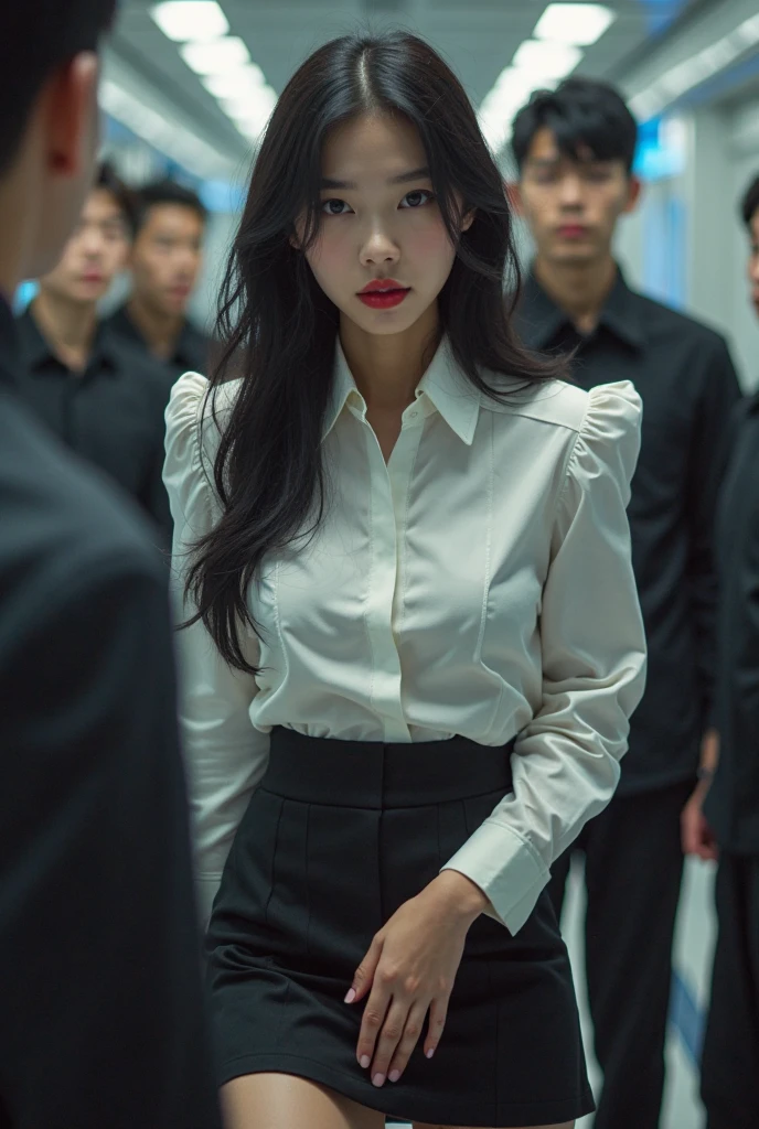 (32K:1.9, Highest quality, masterpiece, Ultra-high resolution, Professional low-angle camerawork:1.5, Very detailedな肌と顔の質感:1.4), Always accurate, Very detailed, ((25 year old Japanese woman, Big breasts on the verge of collapse:1.2, crowded train:1.6, Multiple men touched parts of her clothing.:1.7, A tight skirt and a white shirt:1.5, Incredibly slim body:1.3, areola is not visible)), Fair skin, elegant, sense of cleanliness, Thin eyebrows, (Big eyes that exude beautiful eroticism:0.4, Embarrassed smile:1.0, I despise you from the bottom of my heart:0.8, Open your mouth a little, lipstick, Feel the beautiful eroticism:0.9), (Wet dark brown medium length hair), Bag, Earrings, necklace, bracelet, romantic, mysterious, Object of admiration, original, dramatic, artistic, Innovative, charm, Heartful, Fancy, sense of openness, special, exciting, (Extreme, Tilt, sense of loss, suffering, sufferingの表現), (((若さのcharm, 女性的なcharm)))