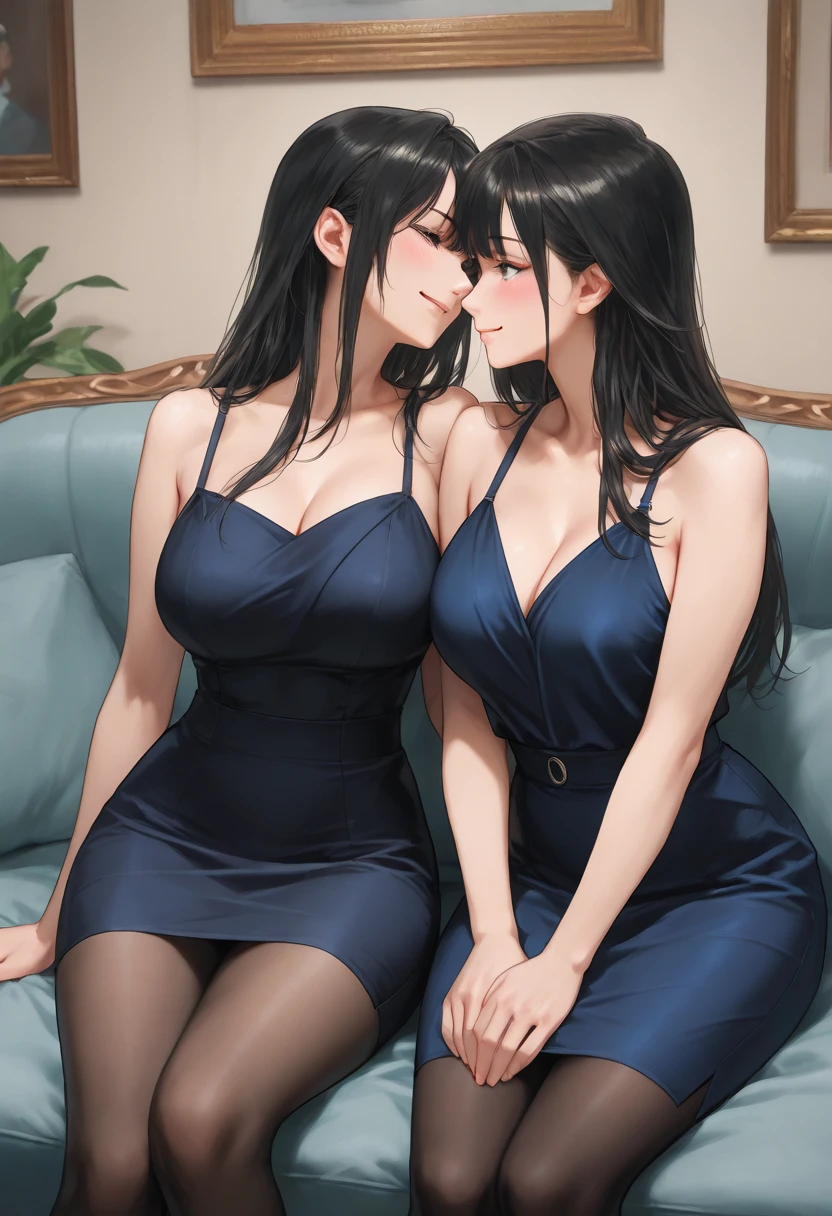2 girls, kissing, long hair, room, closed eyes, Lie, casual wear, High heel shoes, Slim bodies, cute face, Thick hair, sofa, pillows, throw things around, window, curtains, vase with Flowers, hug each other. 
Checkpoint:MeinaUnreal.
Ultra quality, 8k:)//