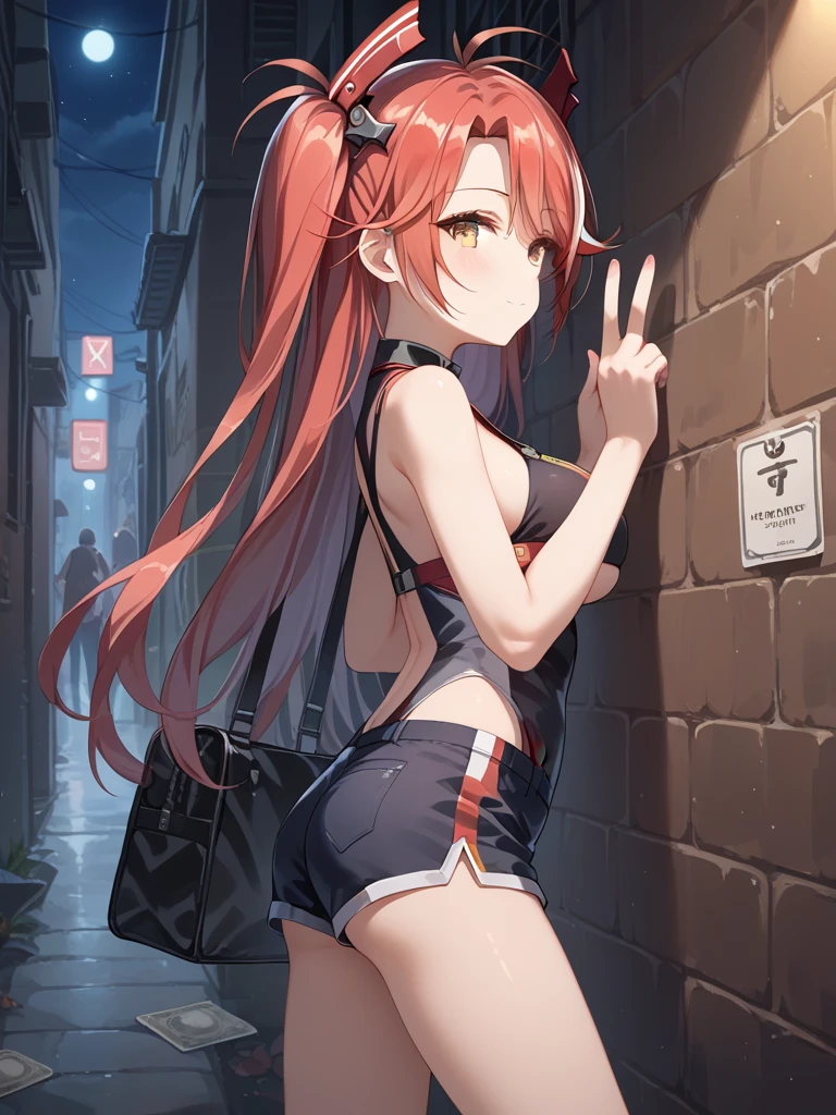 NSFW,Ellis Greyrat、Ahoge、Eye hair、Long Hair、(Red Eye:1.5)、Red hair、Side Lock,naked,Long coat,(Small breasts:1.2),(Perfect hands),(Perfect Anatomy),(masterpiece),(highest quality),Embarrassed,blush,Night Park,Shade