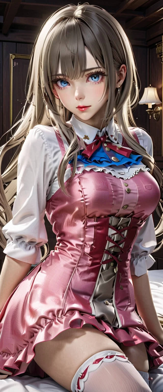 amazing、(masterpiece), (Highest quality), (Tekken 8_Yuri), blue eyes, Blonde, Long Hair, bedroom、night、So big huge big、garter belt、(((One person)))、from the front、Red cheeks、light smile、Beautiful woman、Well-formed face、closed mouth、aroused
、beautiful eyes、Large skin area、Small cloth area