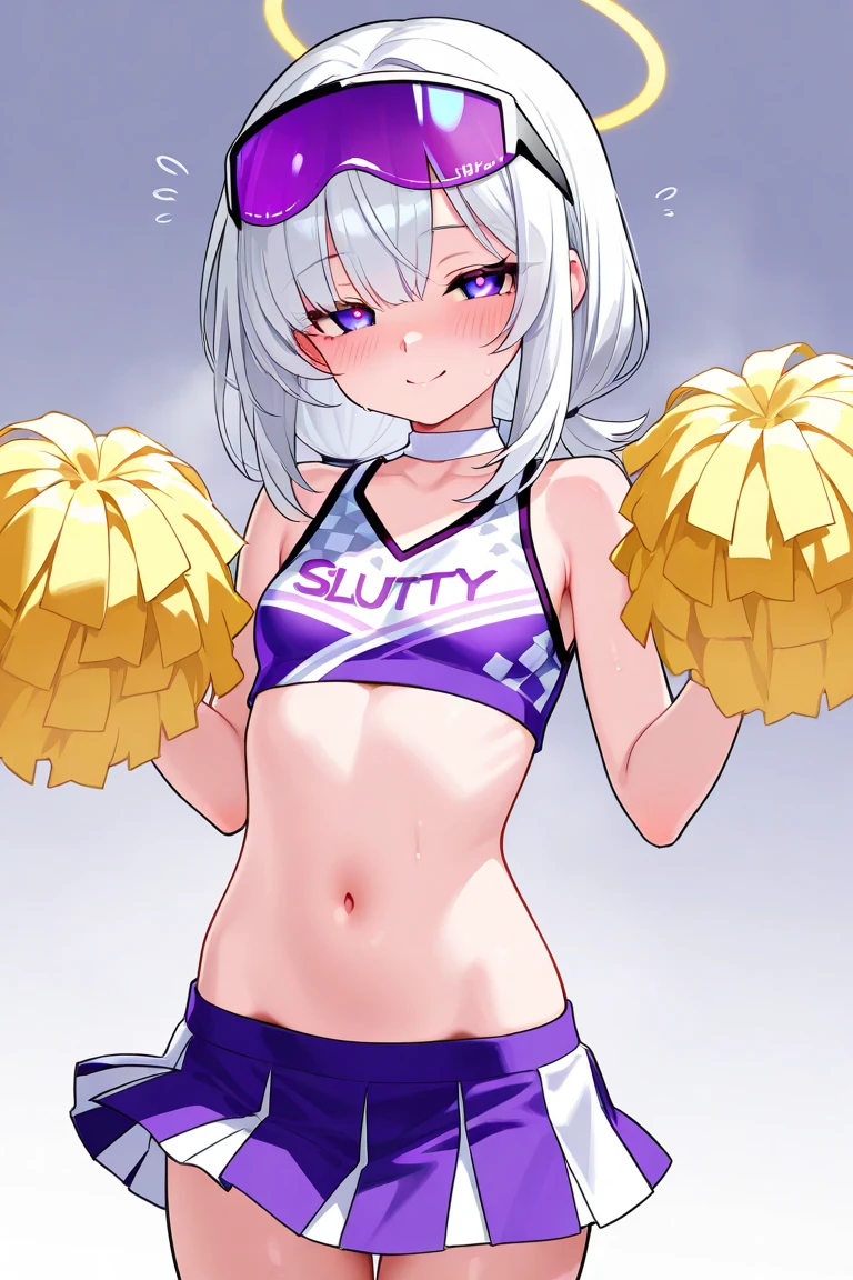 front、Ultra-detailed illustrations、Ultra-precise expression、masterpiece、Highest quality、ultra High resolution、High resolution、Hiromitsu Takeda Style、Angle from the side、White background、Simple Background、Character portrait、One girl、solo、Mash Kyrielight、light purple hair,short hair,hair over one eyes、Pink Cheerleader、frilled skirt、separate、Choker of Hearts、White Breath、Pussy juice、Sweat、Drooling、pubic hair、