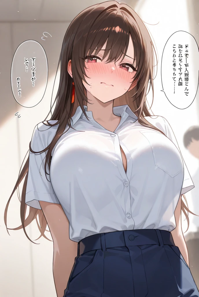 (Masterpiece, Top quality: 1.5), nsfw, (large breasts:1.3), ( nude, bared, naked:1.4), standard weight, ( brown hair:1.4), (airy hair, wavy hair:1.3), long hair ,asymmetry bangs, swept bangs,14 year old, angry, (flustered:1.3), sexual climax:1.3, open mouth, beautiful scene of bedroom , dynamic pose,(1boy and 1girl are having sex on the bed:1.3), a boy is with black hair, (cum:1.3), (pubic hair:1.2)