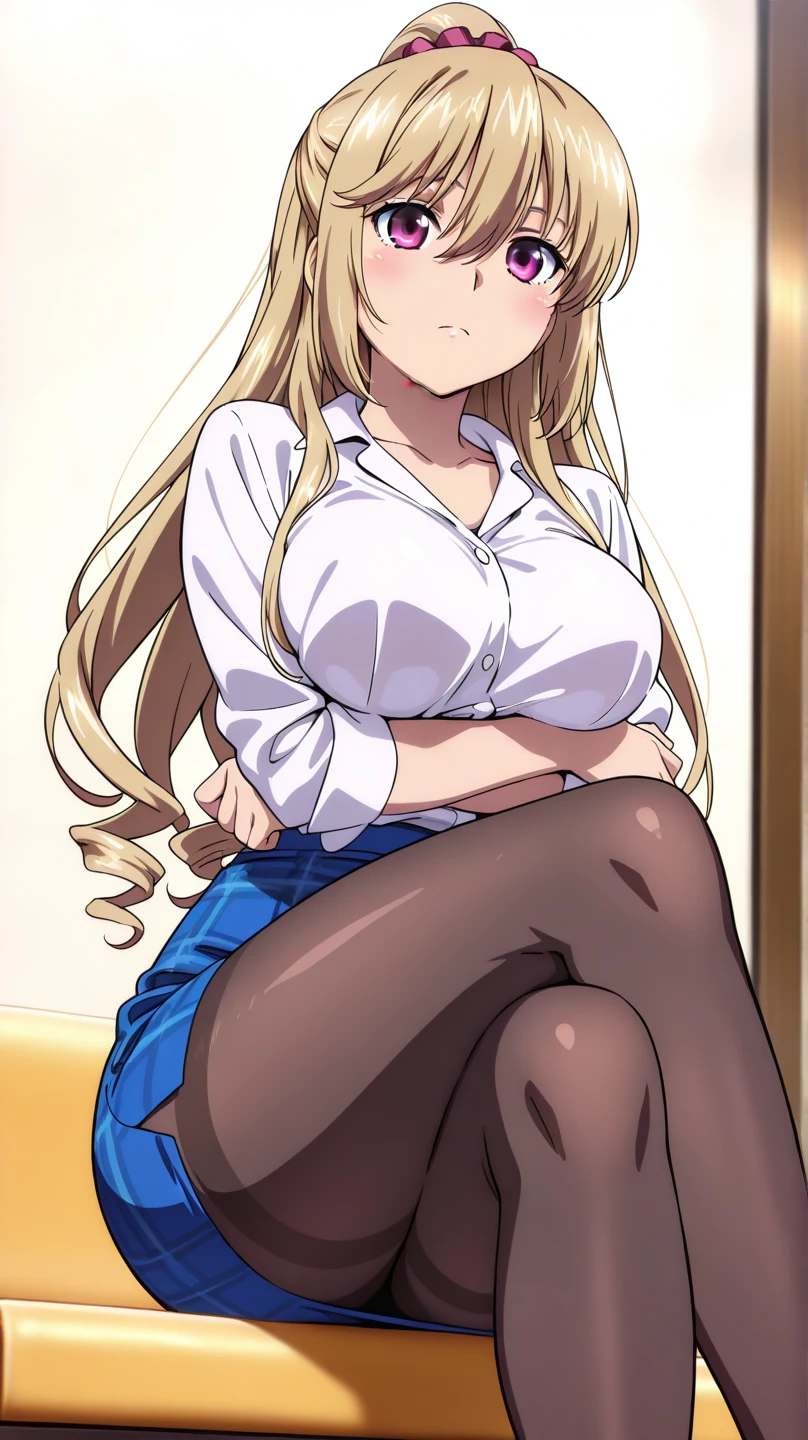 {full body},{wariza},seiza,sitting,foot focus,from below,looking down, dynamic cut,dynamic angle,foot focus,naughty smile,very muscular,very muscle,very big breasts,very curvy,very big woman,two side up,blonde hair,barefoot,cute dress shirt frills ribbon split corset skirt,1 woman,best quality,masterpiece,white background,

