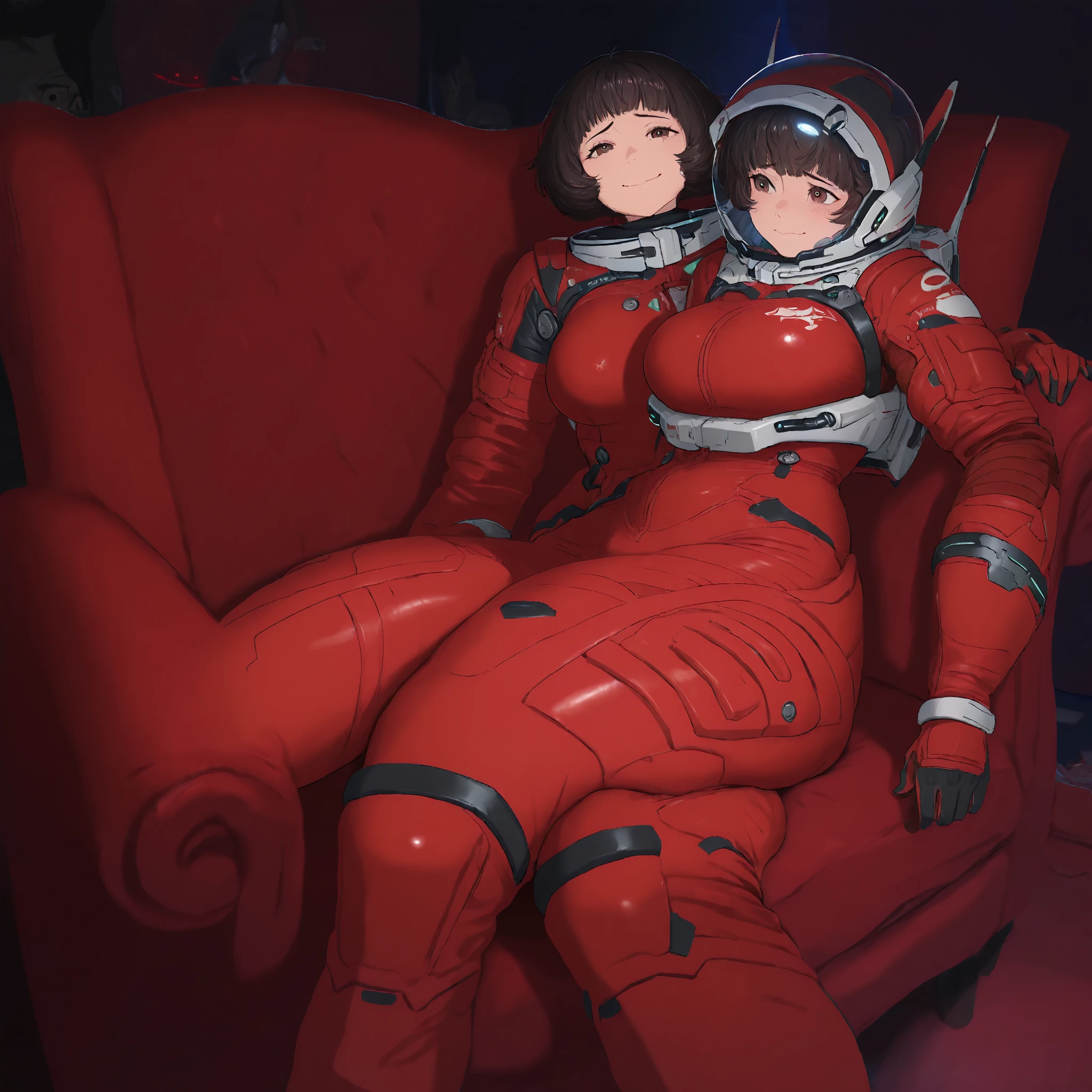 masterpiece, best quality, ultra-detailed, SC, ( pose:1.6), pussy acrossy, 2girls, ors pose, yuri, legs spread,space helmet, bubble helmet,, eva helm, (room:1.7), spacesuit