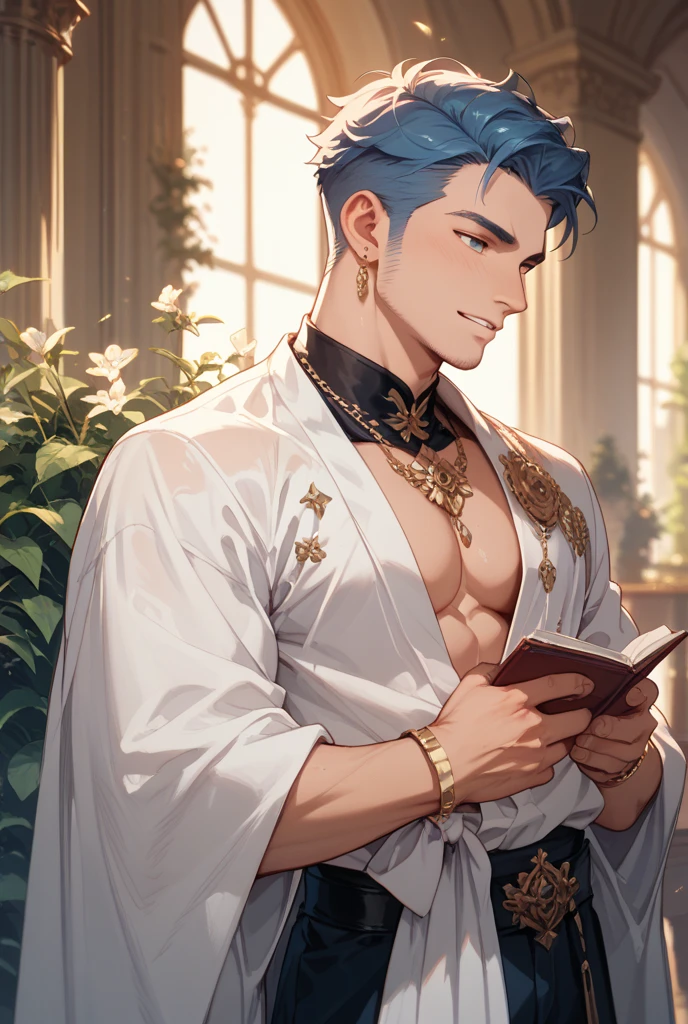 muscular boy, masculine face, wild, masculine, valiant, handsome, rugged, hoodie, modern chinese traditional costume, fusion of ancient Chinese and modern, king of rappers, pectoral muscles, abs, cool atmosphere, sitting, solid posture, fashionista, stylish, colorful, individual, luxurious, Cantonese, singing, dancing, sky with stars shining like dreams, Book of Quiet Night, Starry Sky Blooming Brightly, Whispering Dream and Confusion Border, Cantonese Pride, Light Blue-Purple Clothes, Light Blue-Violet, Light Purple, White