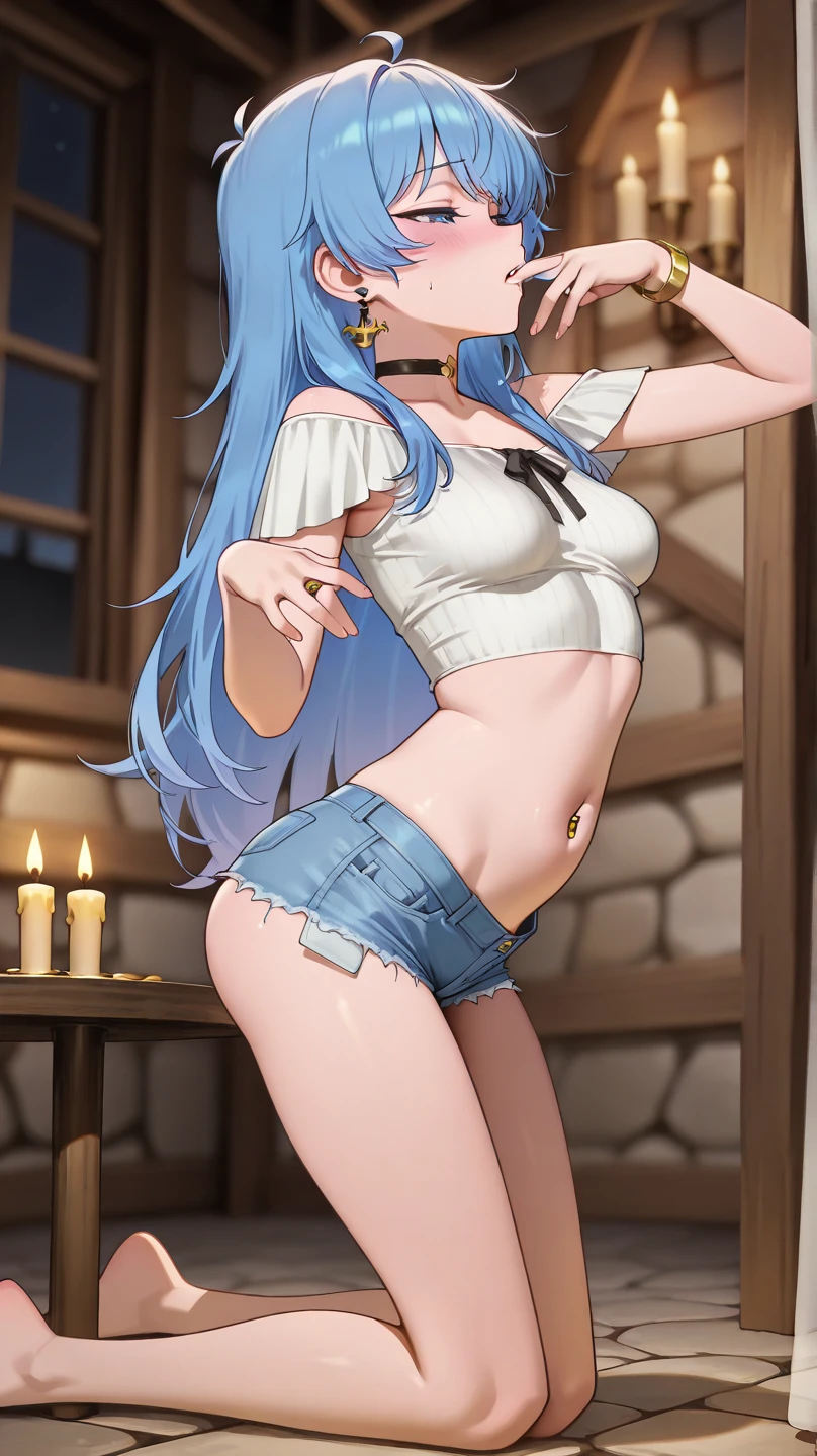 NSFW Roxy Migurdia, girl, (masterpiece: 1.1), (Highest quality: 1.1),(((topless)))++　Naked Milk Lobby, (White Bikini: 1.1), , mini skirt, break [Green Grass: pink, :0.5] Themed, (Urban Background: 1.1), Denim Lenses, break Silver, length, Green Eyes, landscape, , low length, , Flat Chest, small, Navel M-shaped legs　((Cute white panties )) Angle from below